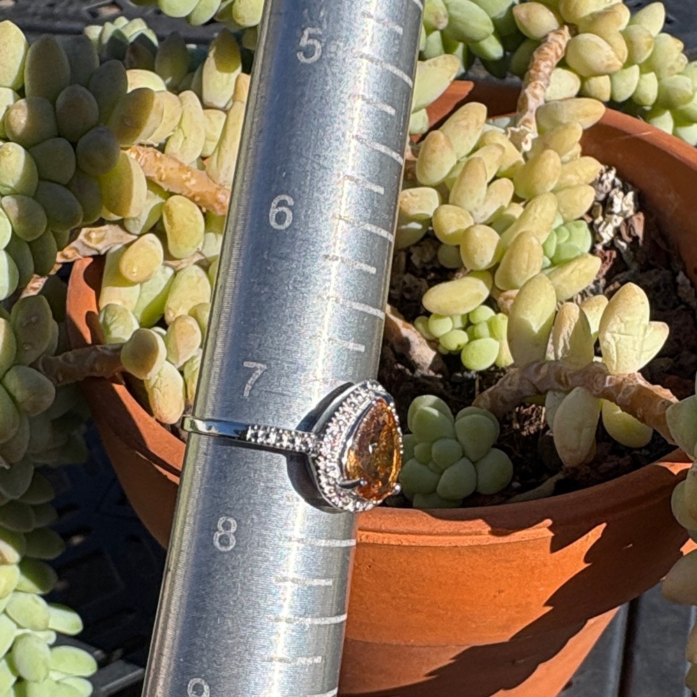 Pear Cut 1.40 ct Natural Citrine & Diamond Accent Halo Sterling Ring Size 7 - Picture 4 of 17